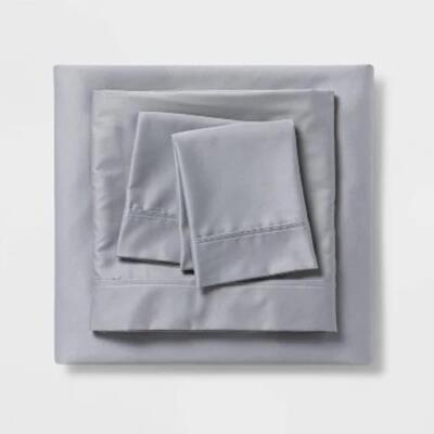 Queen 500 Thread Count Tri-Ease Solid Sheet Set Light Gray - Threshold