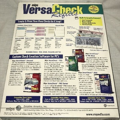 VersaCheck Security Business Check Refills Form #3000 Business Standard BLUE