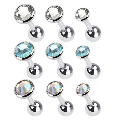 Tragus Piercing Ohr Stecker Helix Cartilage Barbell Stab Zirkonia Kristall 3 Set
