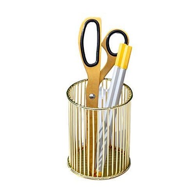 Gold Metal Pen Holder For Desk Makeup Brushes Cup Pencil Holders Officehome Orga