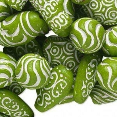 Vintage Ethnic African Tribal Clay Beads Green White 12 pcs