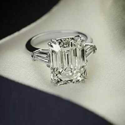 925 Silver Wedding Anniversary Ring 2 Ct Emerald Cut Simulated Diamond Ring
