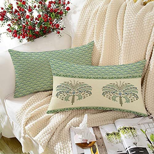  Printed Canvas Cotton Cushion Covers, Set of 2 ( 12 x 18 Inches ) 