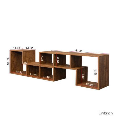 Double L-Shaped TV Stand Display Shelf  Bookcase for Home Furniture,Walnut VNF