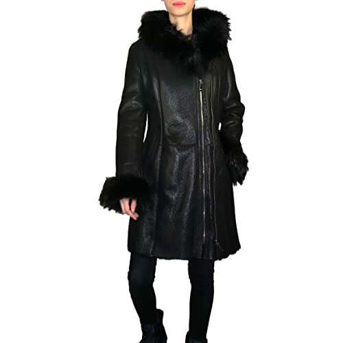 Shanazia Women's Sheepskin shearling Coat with Fur Trim - Picture 1 of 1