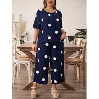 Polka Dot Printed Short Sleeve Shirt & Long Pants Set size 3XL