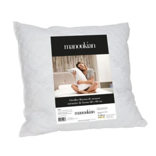 Manoukian, Oreiller Ã  MÃ©Moire De Forme Blanc 60x60 Cm, Forme Ergonomique