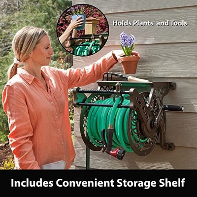 Liberty Garden 707 Decorative Wall Mount Garden Guide Hose Reel, Bronze