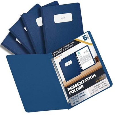 5 Pack of 8.5  x11  Pressboard Presentation Binder Folder Blue Fiberboard Rep...