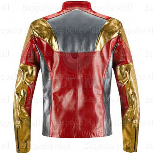 Pre-owned Handmade Iron Man Hollywood Movie Red Golden Style Real Cowhide Leather Jacket-521