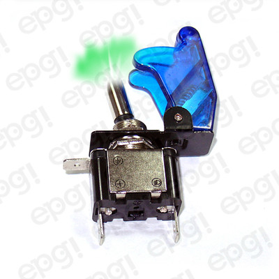 TOGGLE SWITCH GREEN ILLUMINATED ON/OFF SPST 3P w/TRANS BLUE COVER #662052/665019