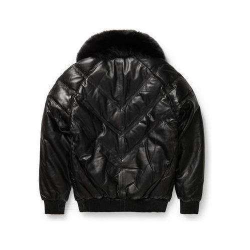 Pre-owned New York Original Goose Country Men's V-bomber Fox Fur Leather Jacket In Black/black