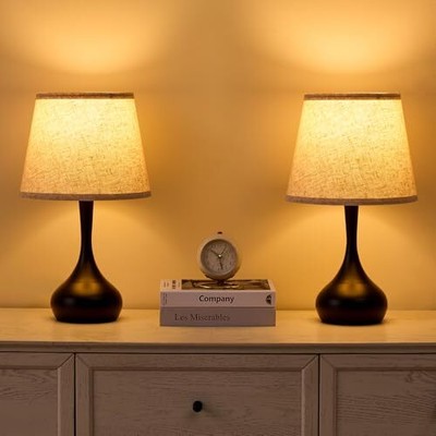 Stepless Dimmable Touch Lamp Set of 2,Bedside Table Lamp for BLACK-2PCS