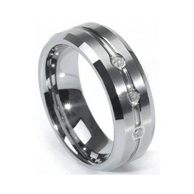 Couple 3 Pcs Men's Tungsten Women's Stainless Steel Engagement Wedding Ring Set