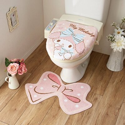 melody♪ Sanrio My Melody toilet lid cover & mat set Ribbon SB-125
