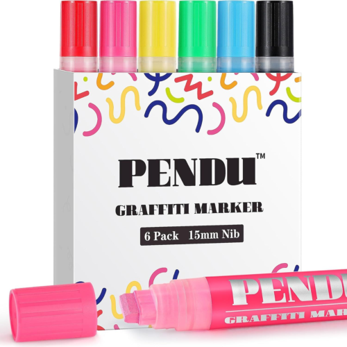 PENDU Acrylic Paint Markers - Jumbo 15mm Felt 1 Count (Pack of 6), Multicolor
