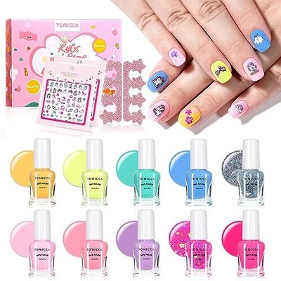 TOMICCA Kids Nail Polish Set Non Toxic Quick Dry Water-Based Peel-Off Off 10 ...