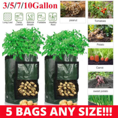 Bundle 5 Plant Growing Bags Vegetable Garden Planter Growing Bag 7/10 Gallon