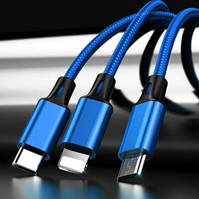 3 in 1 USB Micro Type C Fast Charging Cable Cell Phone Tablet Tab Cord Charger