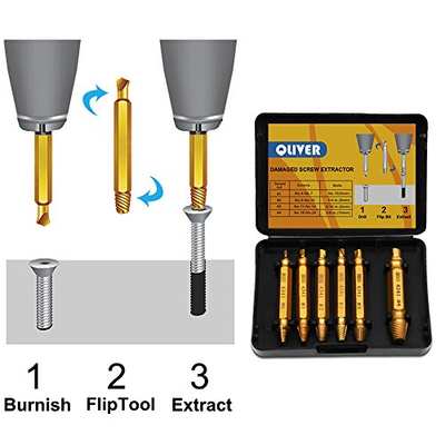 Screw Remover and Extractor Set by Qliver,Set of 6 Stripped Screw Out