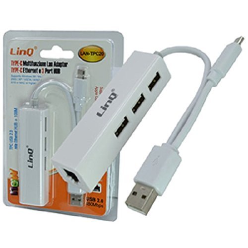 USB 2.0 Hub per USB di tipo A e C con porta Lan Linq Lan-tpc20