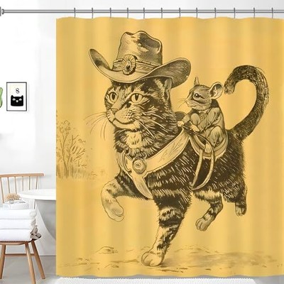 Focal20 Funny Cat Shower Curtains Cool Mouse Riding Cat Shower Curtain Fun 72...