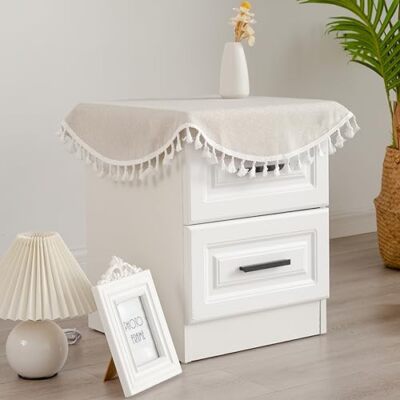 Small Round Solid Ivory Tassel Tablecloth Washable Heavy Weight Wrinkle Resis...