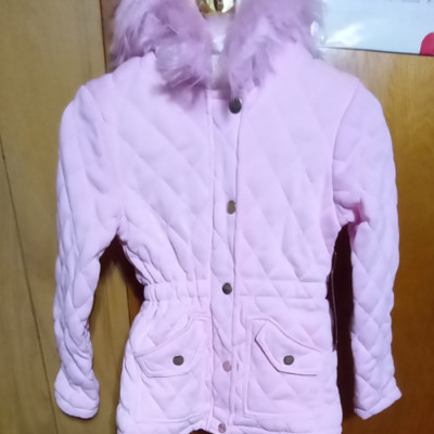 Me Jane Girls Fleece Jacket with Faux Fur Trim Hood Pink Grey M(7/8) L(10/12)