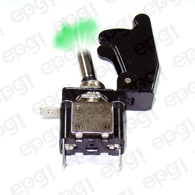 TOGGLE SWITCH GREEN ILLUMINATED ON/OFF SPST 3P  w/BLACK COVER   #662052/665010
