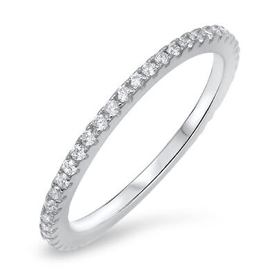 Sterling Silver Clear CZ Stackable Eternity Wedding Ring NEW