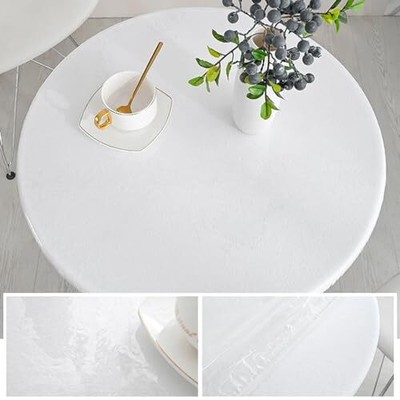Clear Round Vinyl Fitted Tablecloth Waterproof Oilcloth Heavy Duty Elasticized