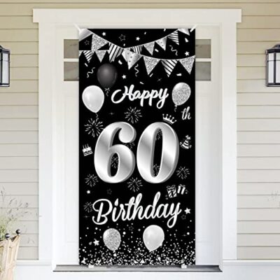 BTZO Striscione porta "Happy 18th Birthday", sfondo nero argento, 185 x 90 cm