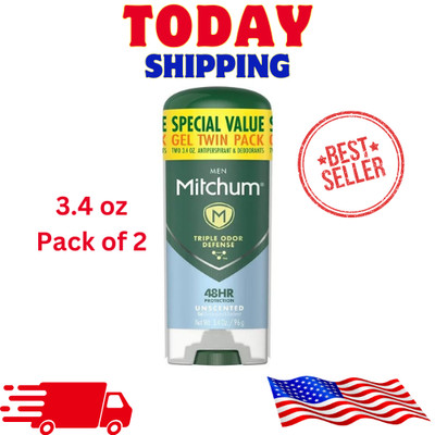 Mitchum Antiperspirant Deodorant Unscented Gel Stick Triple Odor Defence For Men