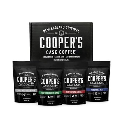 Bourbon & Whiskey Barrel Aged Coffee - 4-Bag Roasted Coffee Box Set - Bourbon...