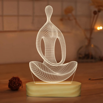 Yoga Lamp LED 3D Art Night Light for Girls Women Meditation Lovers