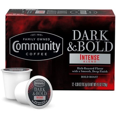 Community Coffee Dark & Bold Intense Blend 12 Count Coffee Pods Dark Roast Co...