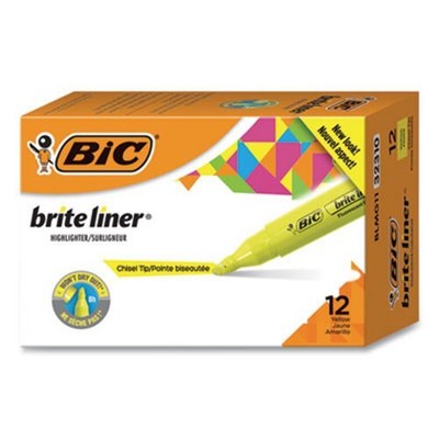 BIC&reg; Brite Liner Grip XL Yellow Highlighter, 12 Highlighters (BICBLMG11YW)