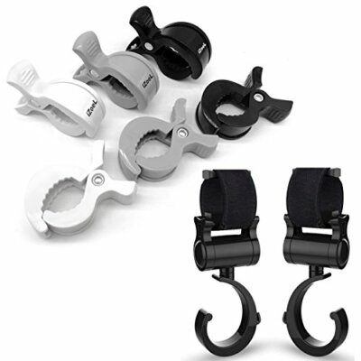 6 Kinderwagen Klammer + 2 Universal Haken Clips für Einkaufstasche Spielzeug ...