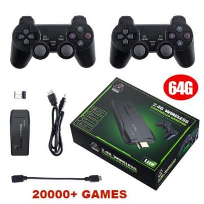 4K HDMI Video Game Console Retro 40000+ Games TV Stick 64G 2Wireless Controllers