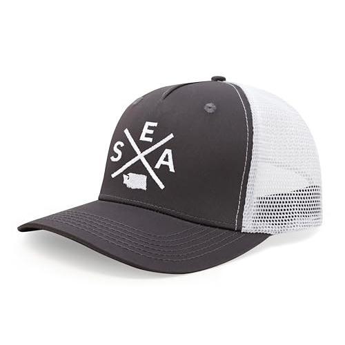 Tie Seattle SEA Hat for Men Women - Snapback Trucker Baseball Cap (Grey/White)