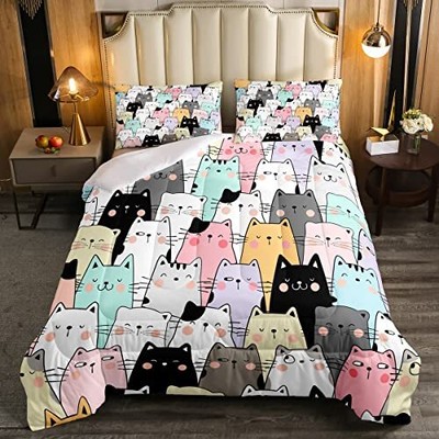 Cat Comforter Set Kids Cute Kitten Pet Bedding Set For Kids 