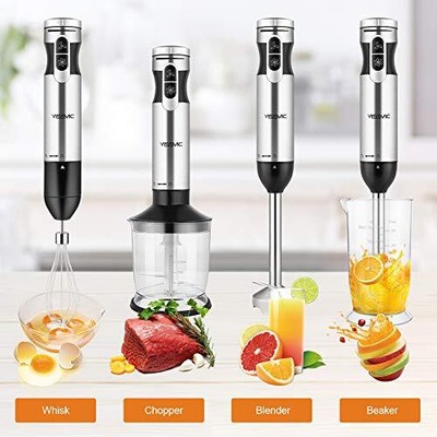 Immersion Hand Blender 4 in 1 9 Speed Stick Blender with 1000W 4 In 1 Silver