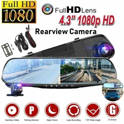 1080P HD Rearview Mirror Car DVR Dual Dash Cam Camera Front Rear Video Recorder