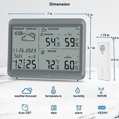 Weather Station Wireless Indoor Outdoor Thermometer Humidity Large Display Ho...