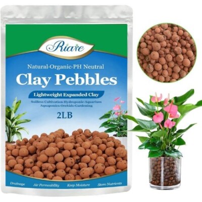 Riare 2 LBS Organic Expanded Clay Pebbles for Plants 4mm-16mm Natural Leca Balls
