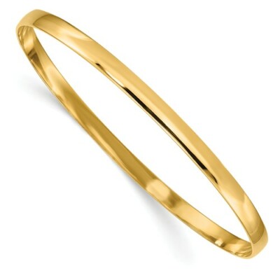 Pre-owned Wishing For Claudia 14k Yellow Gold 7.75" Solid 4mm Polished Round Slip-on Bangle Bracelet