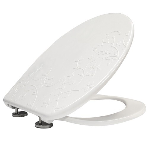 Toilettendeckel WC Sitz weiß Deckel mit Blumen Blumenmotiv Absenkautomatik