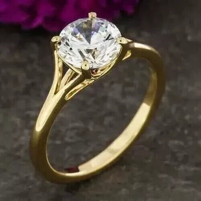 2Ct Round Lab Created Diamond Solitaire Engagement Ring 14K Yellow Gold Plated