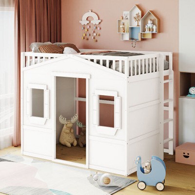 Treehouse Loft Bed Wood Bed Frames Platform Bed House Loft Bed With Ladder White