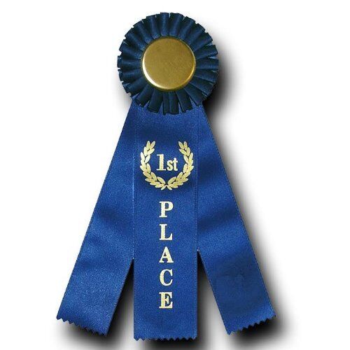 Rosette Award Ribbon 1st Place - 3 Streamer {Blue} 10" Length 3" Rosette